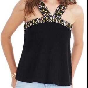 Madewell Embroidered Swing Sweater Tank In True Black boho Size Small